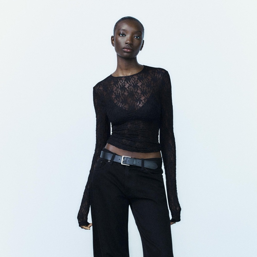 Zara sheer lace long sleeve top - Picture 3 of 8